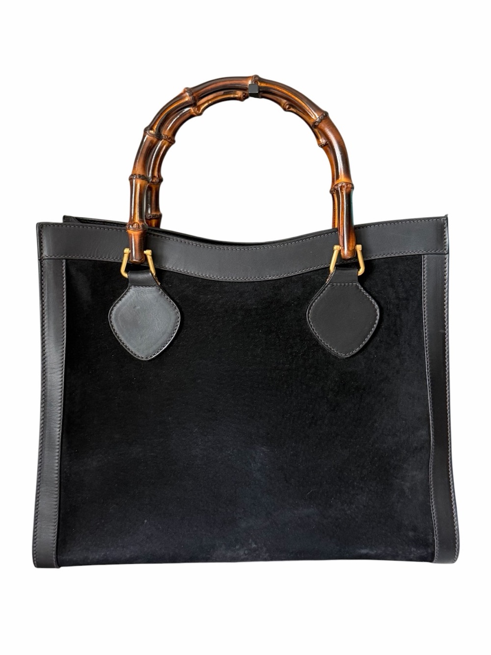 Gucci Diana Black Suede/Leather Bamboo Handle Tote - Vintage
